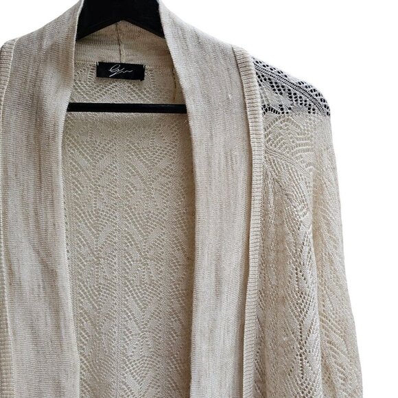 Linen Blend Lightweight Open-Front Cardigan Sweater, Beige Cream Tan, Size Large - Picture 7 of 10